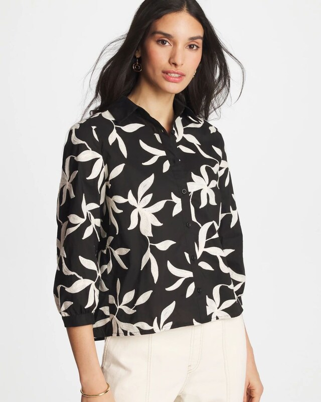 Embroidered Cropped Collared Shirt - image 1